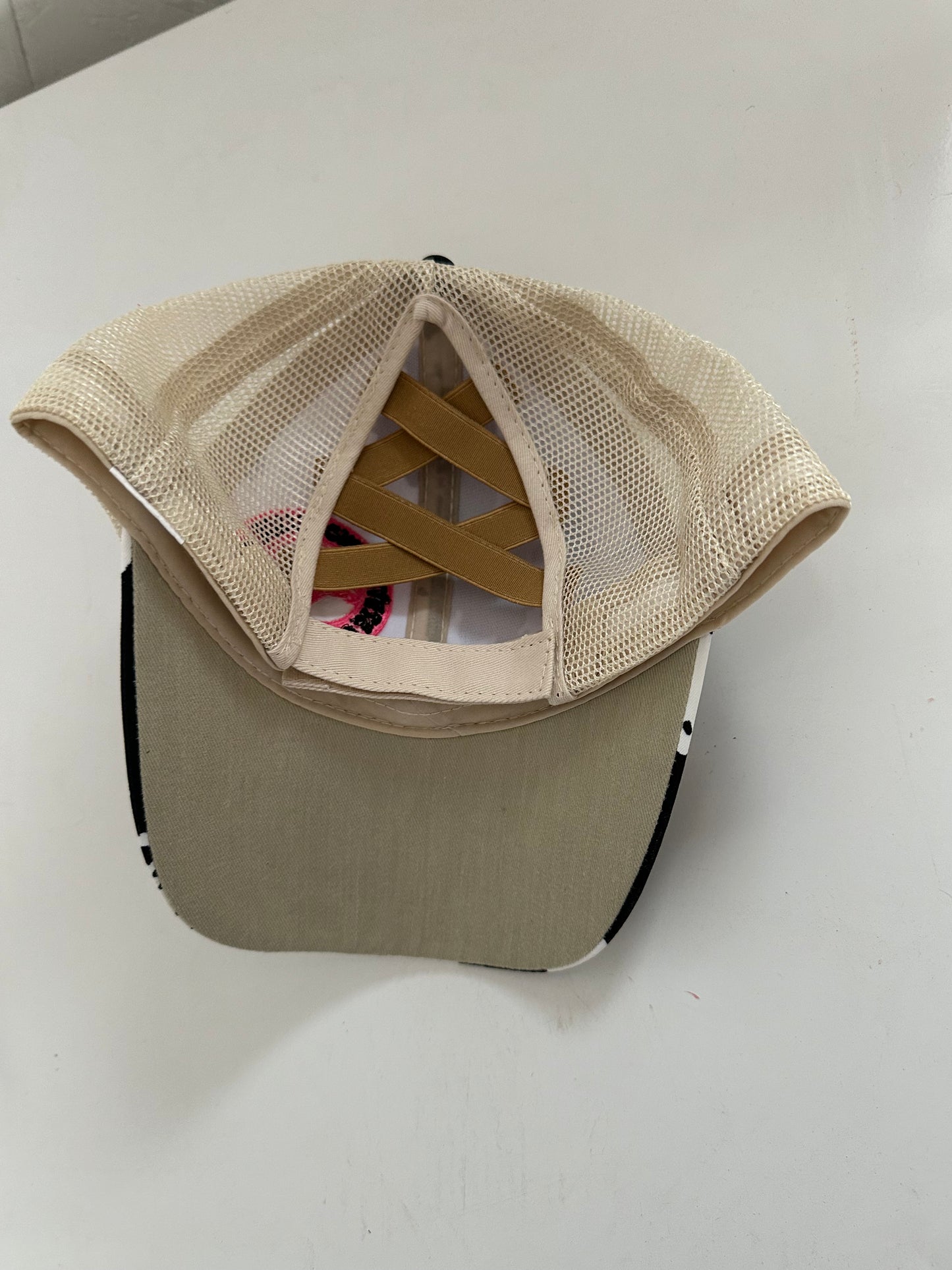 Cow Print “Messy Bun” Cap Embroidered